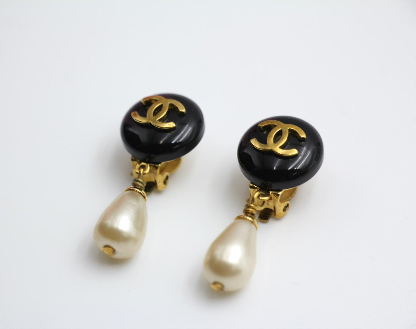 Chanel Vintage 95P Resin Black Bean Imitation Pearl Earrings