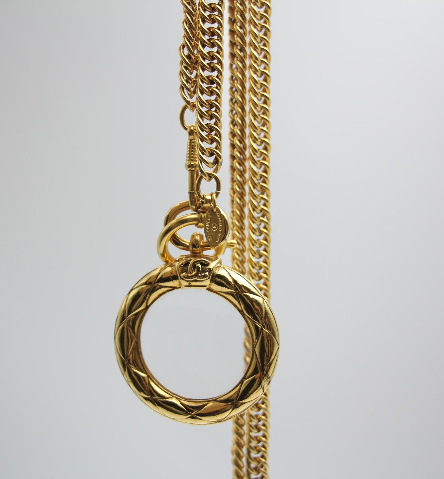 Chanel Vintage 81 85 Gold-Plated Glass Mirror Long Necklace