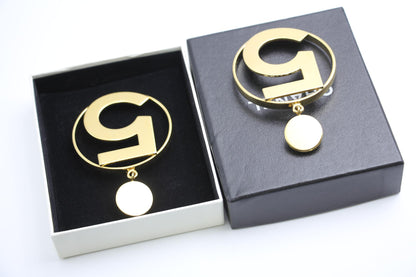 Chanel Vintage 87 Gold Plated Giant No 5 Clip-On Earrings