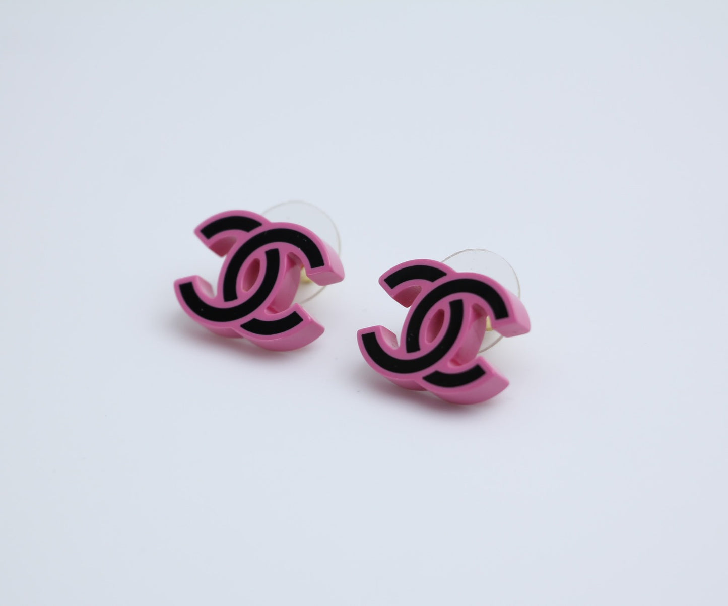 Chanel 22S Resin Purple Pink Black Simple Cc Earrings