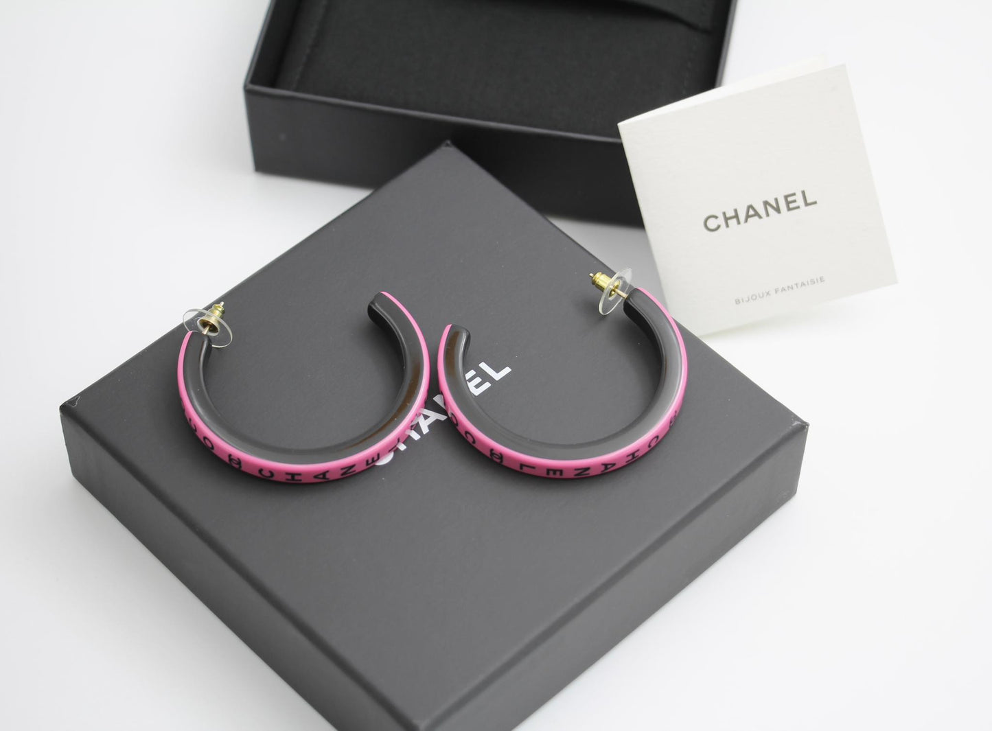 Chanel 22S Resin Pink English Word Coco Hoop Large Earrings