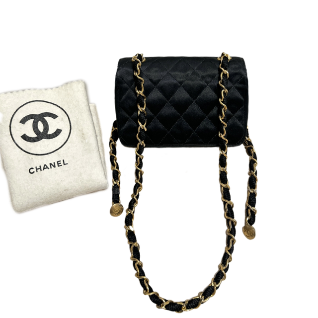 Chanel Vintage 1986 1988 Cf Black Gold Mini 14 Little Golden Bean Handbag