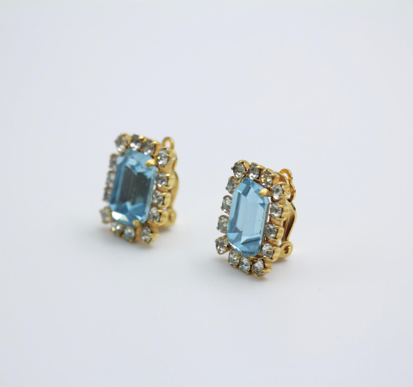 Chanel Vintage 95P Light Blue Rhinestone Barbie Earrings