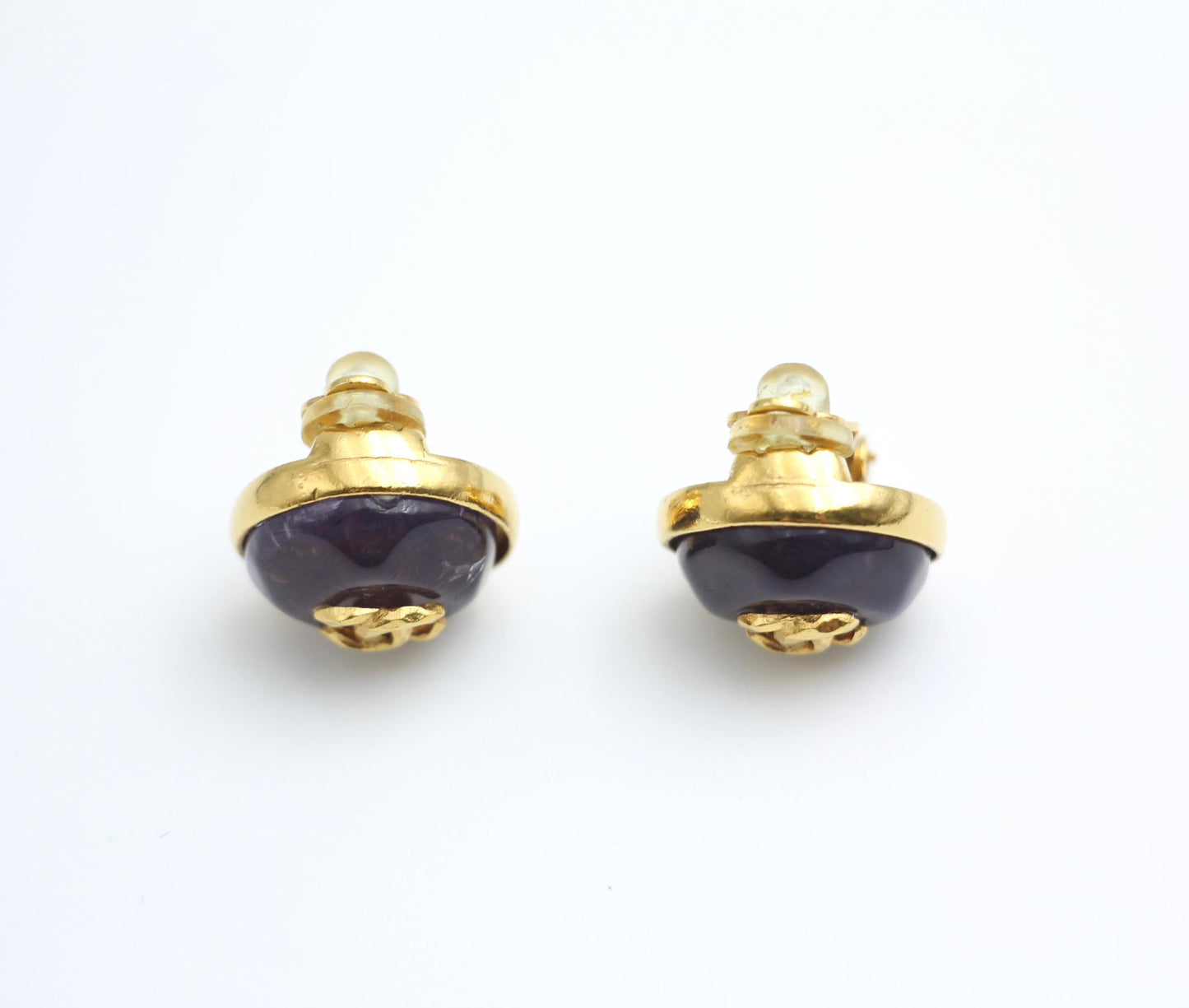 Chanel Vintage 99P Resin Glazed Purple Clip-On Earrings