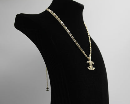 Chanel 21P Metal Double Layer Embossed Necklace