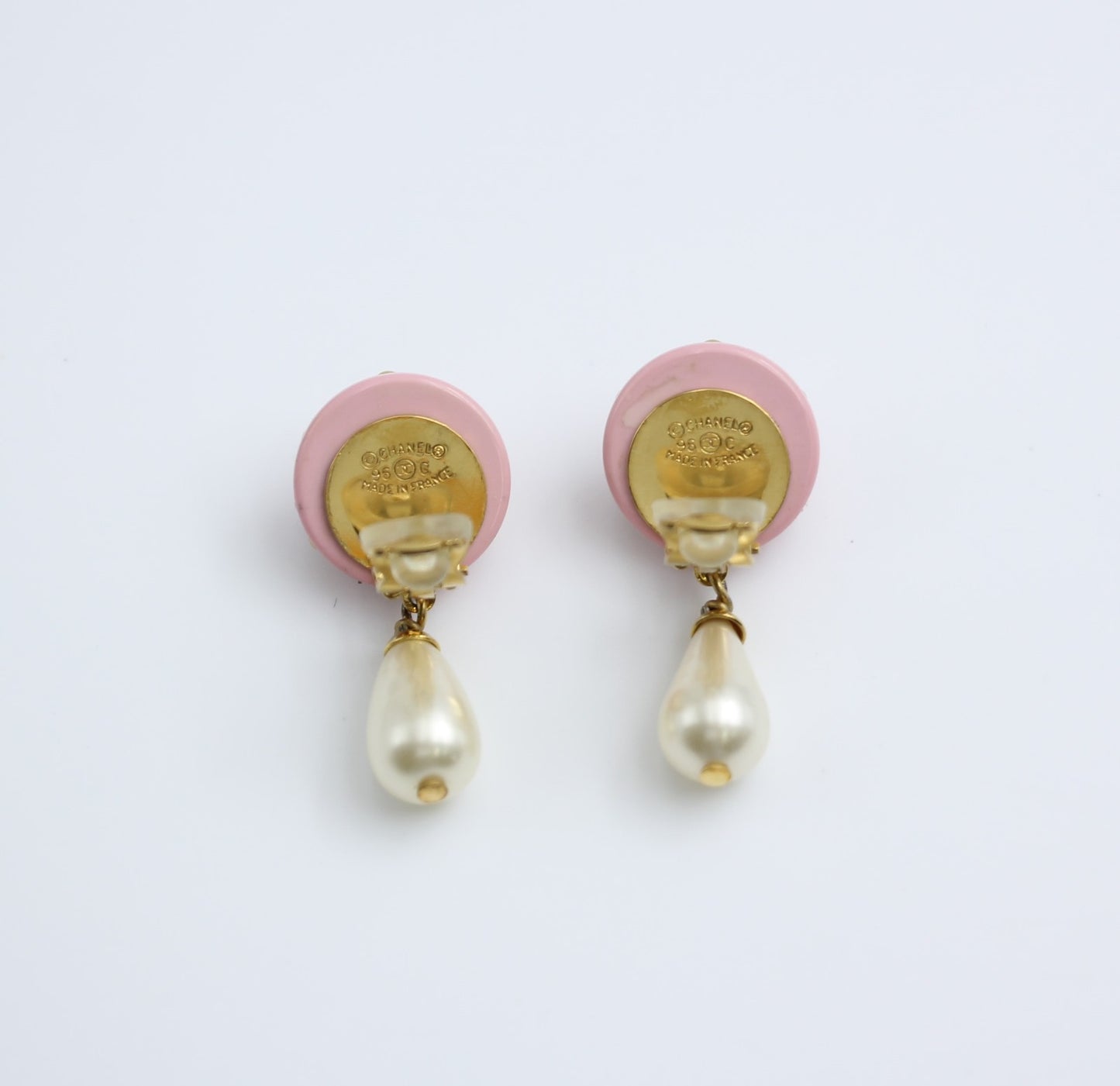 Chanel Vintage 96C Resin Pink Bean Imitation Pearl Earrings