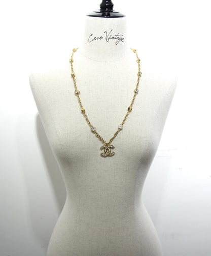 Chanel Vintage 71 80 Years Multi-Grain Rhinestone Double-Sided Rhinestone Double C Long Necklace