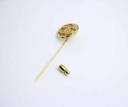 Chanel Vintage 90 Years Rhinestone Round Lace Cc Branch Brooch