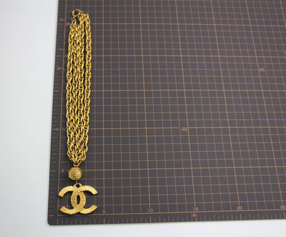 Chanel Vintage 71 80 Year Gold Plated Cc Logo Ball Pendant Necklace