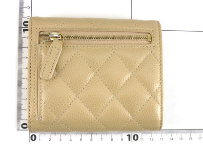 Chanel 21-Year-Old Milk Tea Gold Buckle Caviar Cowhide Classic Three-Fold Short Clip