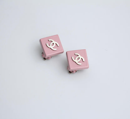 Vintage Chanel 04P Pink Diamond Resin Clip-On Earrings