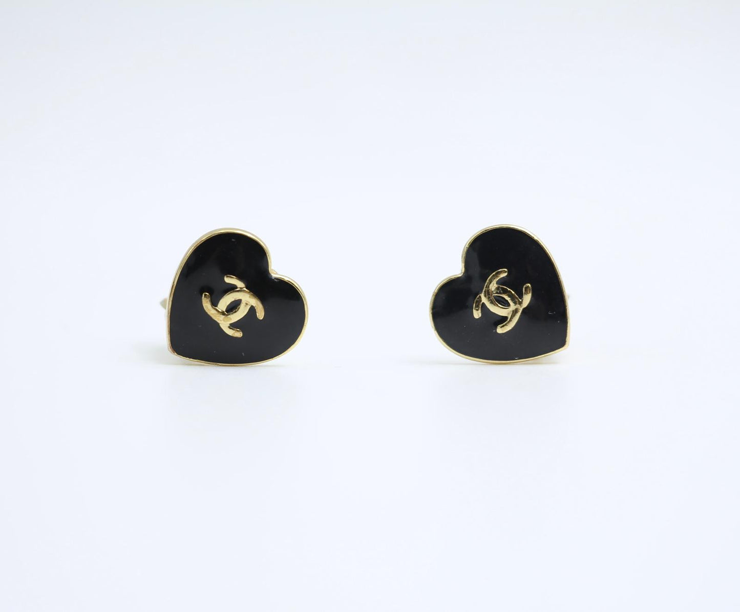 Chanel Vintage 04A Enamel Black Love Thin Cc Earrings