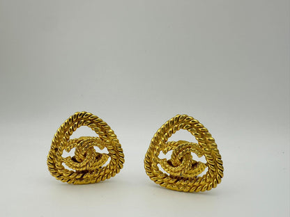 1991 Chanel Vintage Triangular Gold Plated Earrings