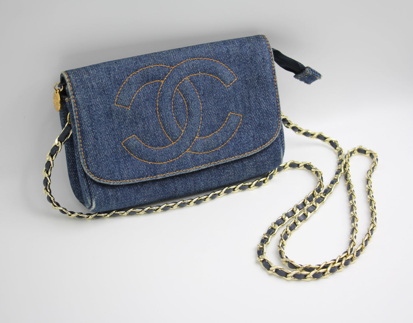 Chanel Blue Denim Coco Cosmetic Pouch Makeup Case Pouch