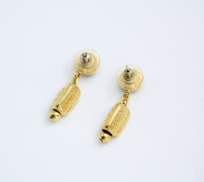 Chanel Vintage 99A Glazed Orange Gold-Plated Egyptian Style Earrings With English Words