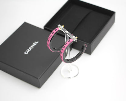 Chanel 22S Resin Pink English Word Coco Hoop Large Earrings