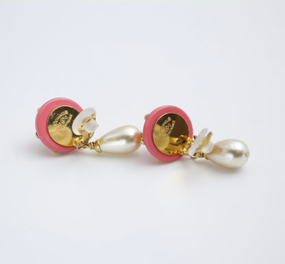 Chanel Vintage 96C Imitation Pearl Resin Rouge Pink Bean Earrings