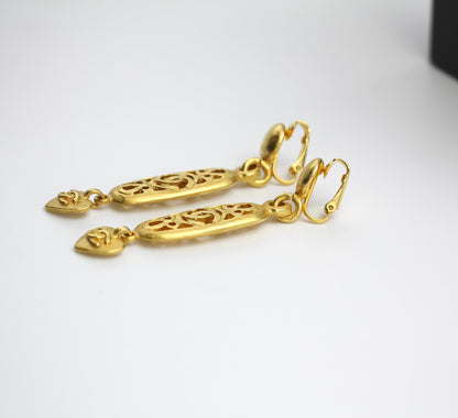 Chanel Vintage 95P Gold-Plated Long Love Earrings