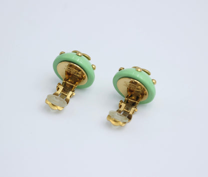 Chanel Vintage 96C Resin Light Green Beanie Earrings