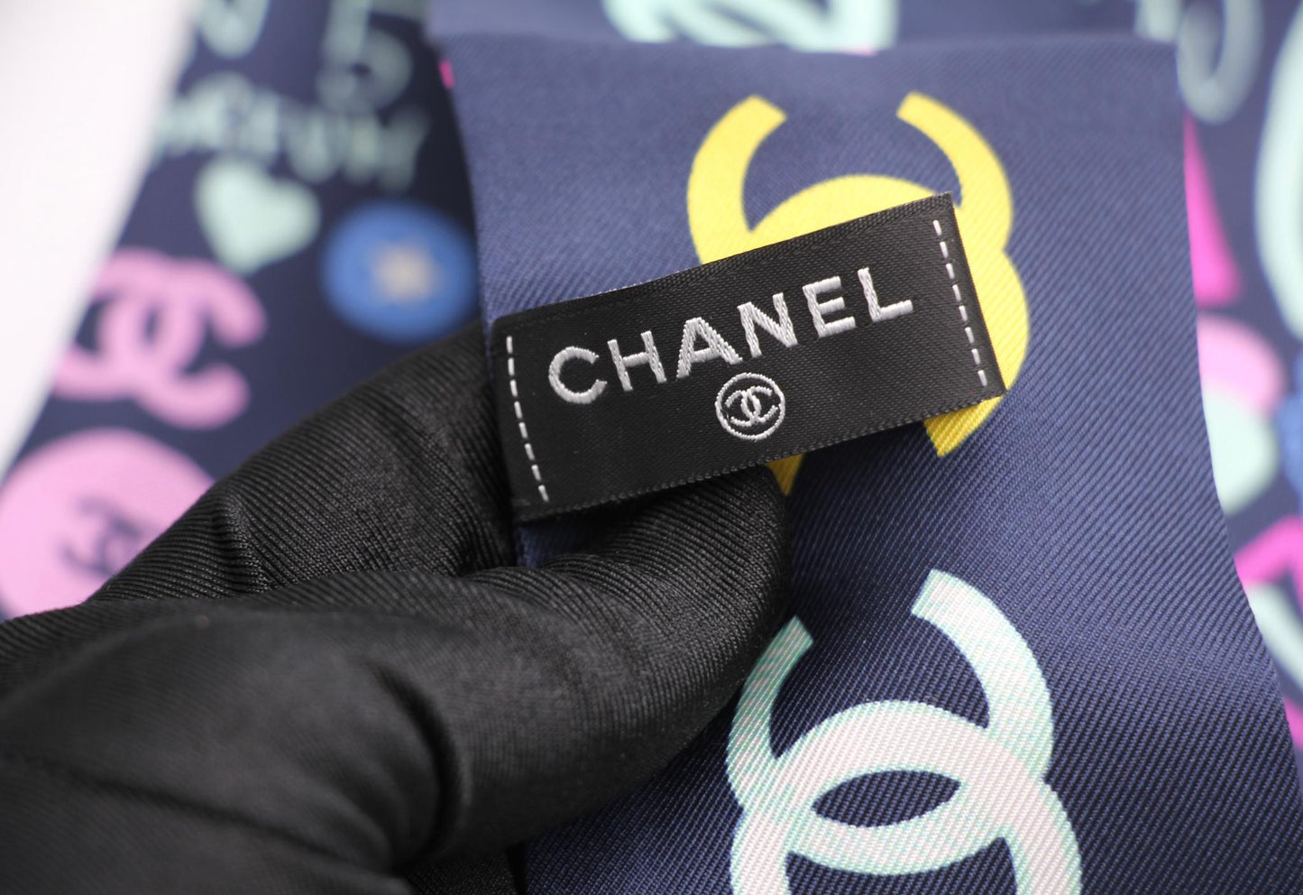 Chanel 100 Silk Twilly Cc Mark Scarf In Navy Blue