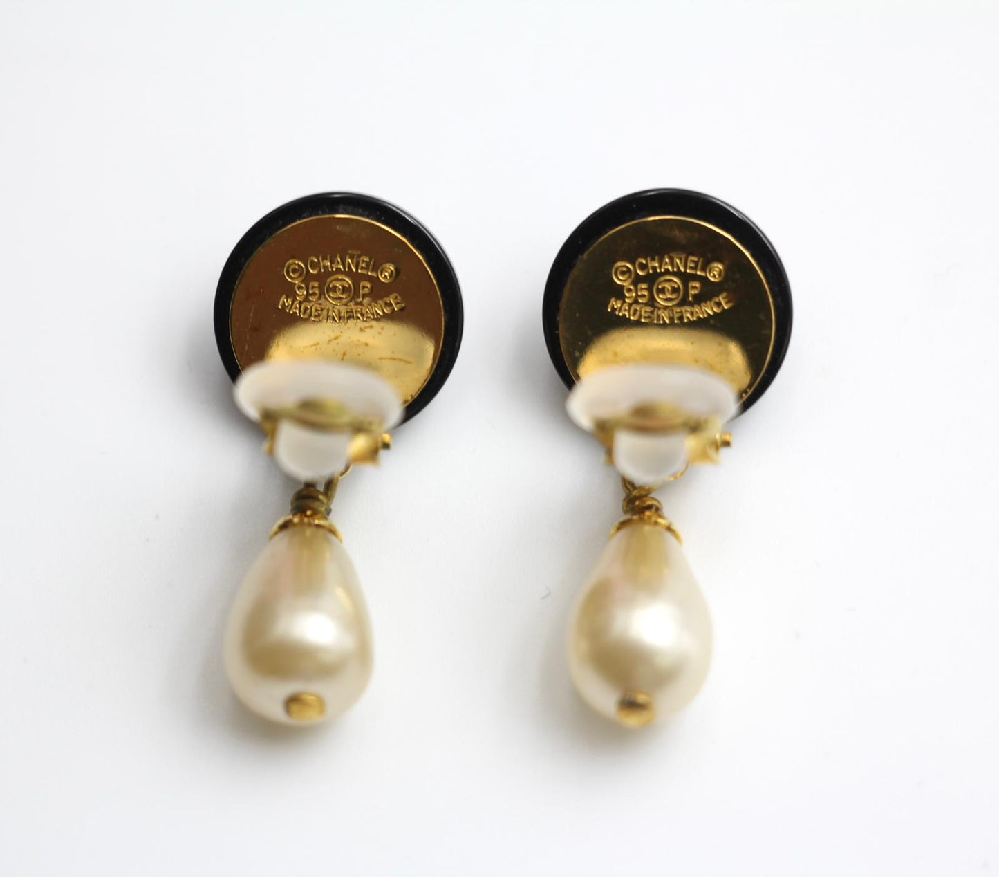 Chanel Vintage 95P Resin Black Bean Imitation Pearl Earrings