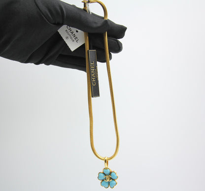 Chanel Vintage 97P Gripoix Blue Camellias Pendant Necklace