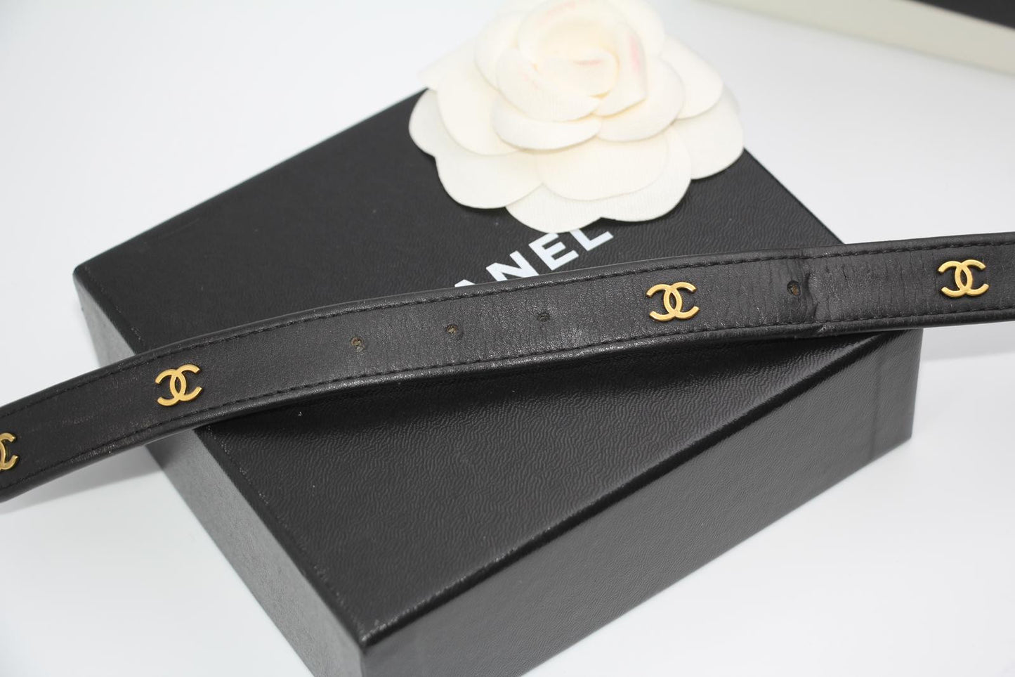 Chanel Vintage 95P Gold Plated Buckle Black Belt