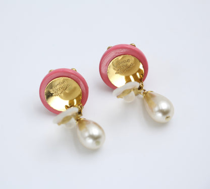 Chanel Vintage 96C Imitation Pearl Resin Rouge Pink Bean Earrings