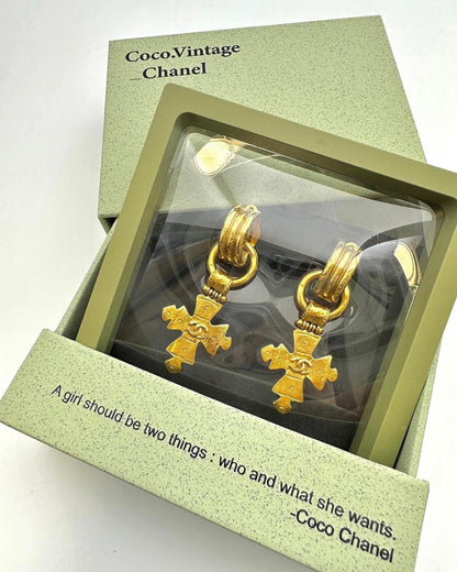 1994 Chanel Cross Vintage Clip On Earrings