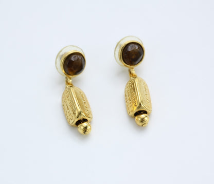 Chanel Vintage 99A Glazed Orange Gold-Plated Egyptian Style Earrings With English Words