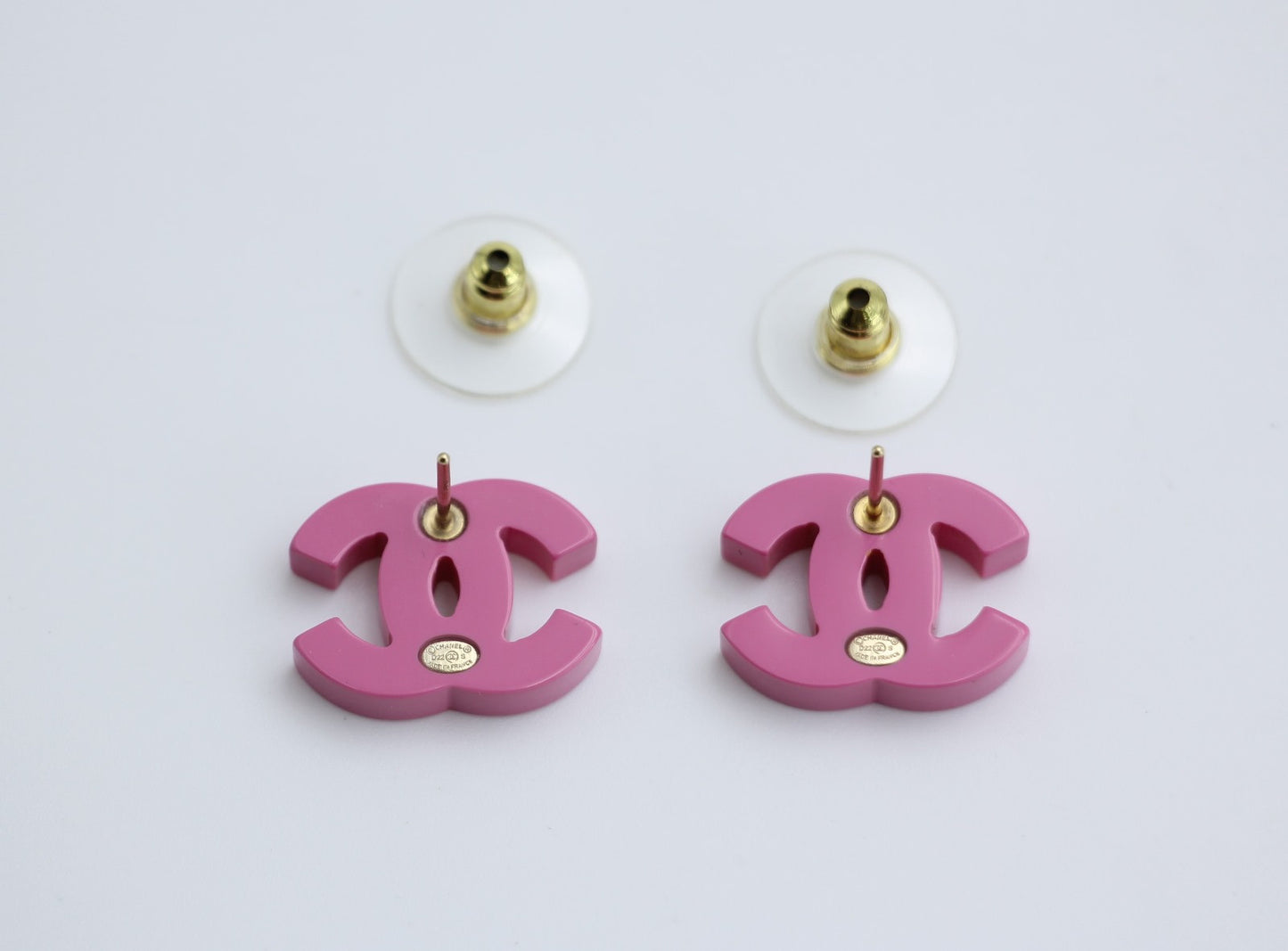 Chanel 22S Resin Purple Pink Black Simple Cc Earrings