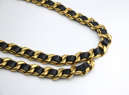 Chanel Vintage 94P Gold Plated Leather Navy Chain Waist Chain L94