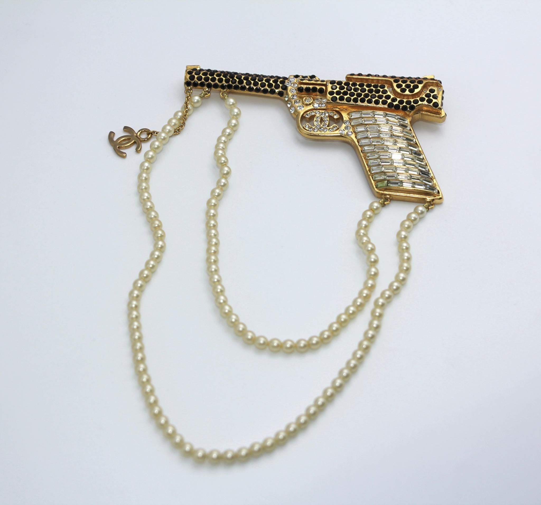 Chanel Vintage 01A Rhinestone Cc Imitation Pearl Chain Large