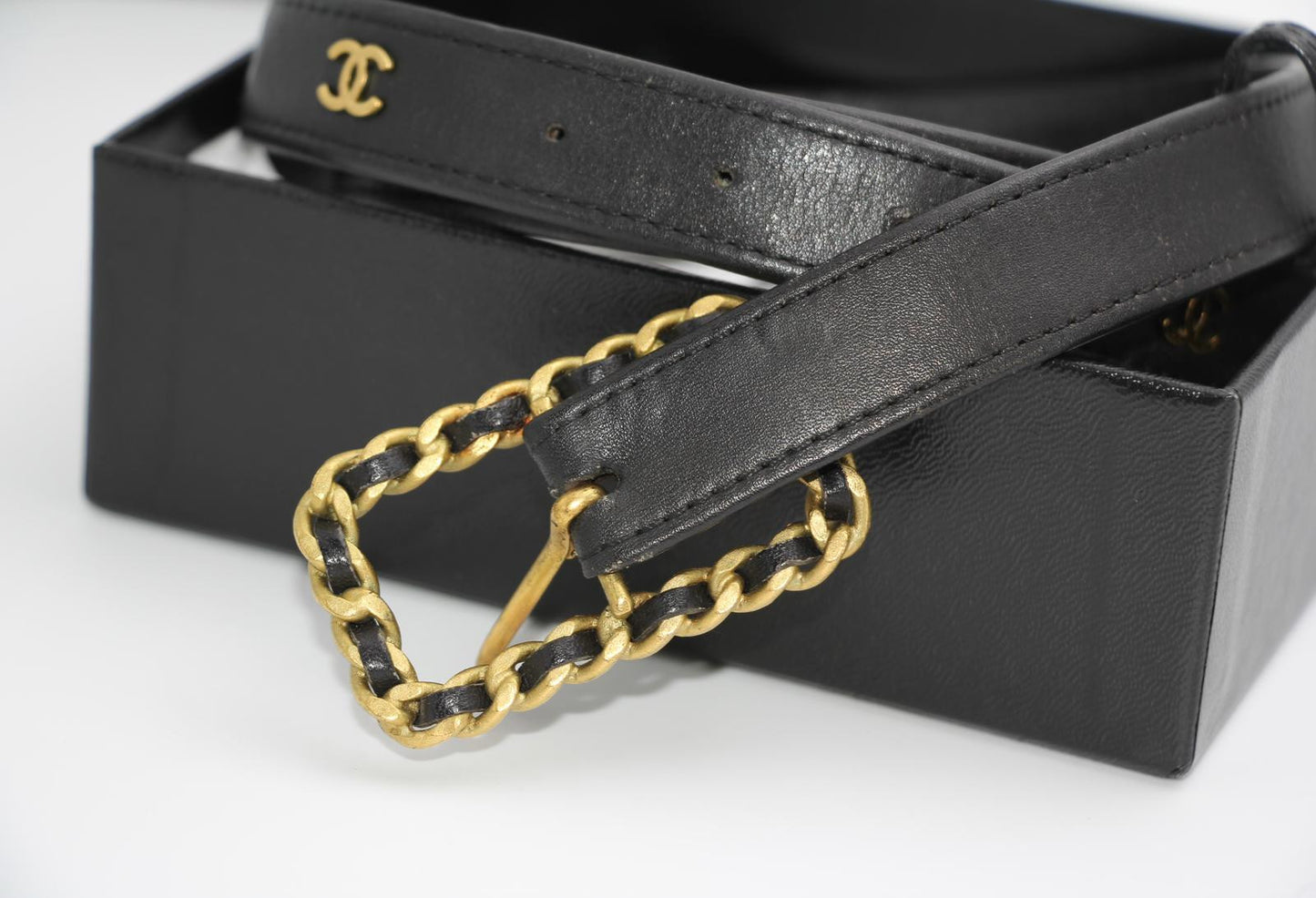 Chanel Vintage 95P Gold Plated Buckle Black Belt