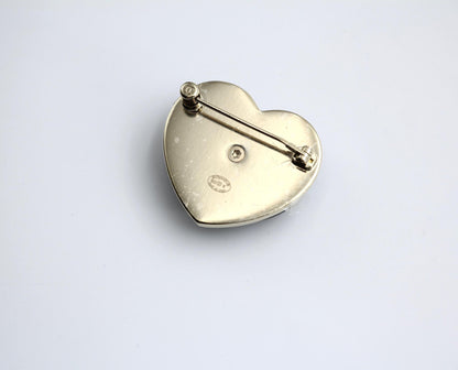 Chanel Vintage 22K Light Gold Metal And Black Leather Heart Brooch