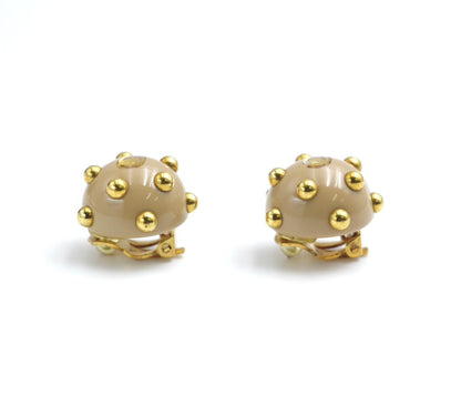 Chanel Vintage 00A Resin Khaki Brown Gold Dot Earrings