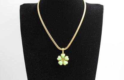 Chane Vintage 97P Glazed Green Camellia Pendant Necklace