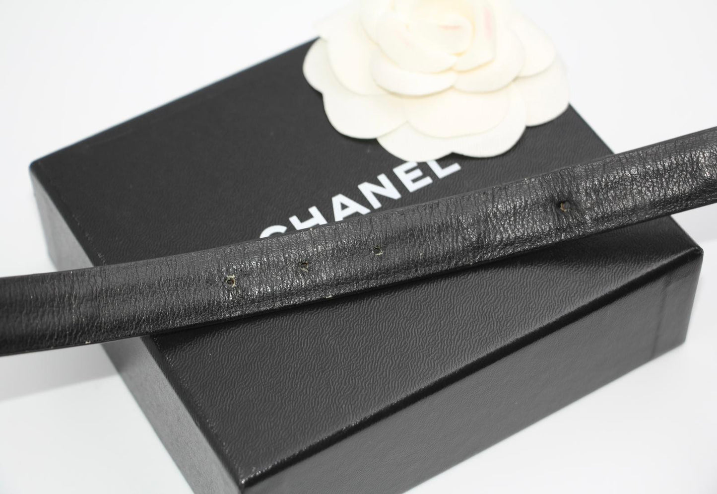 Chanel Vintage 95P Gold Plated Buckle Black Belt