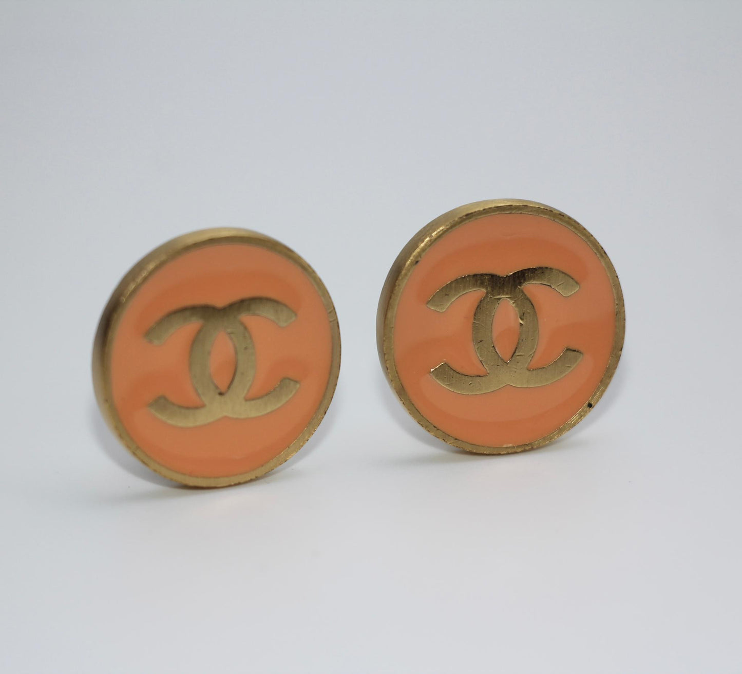 Chanel Vintage 01P Metallic Orange Round Cc Earrings