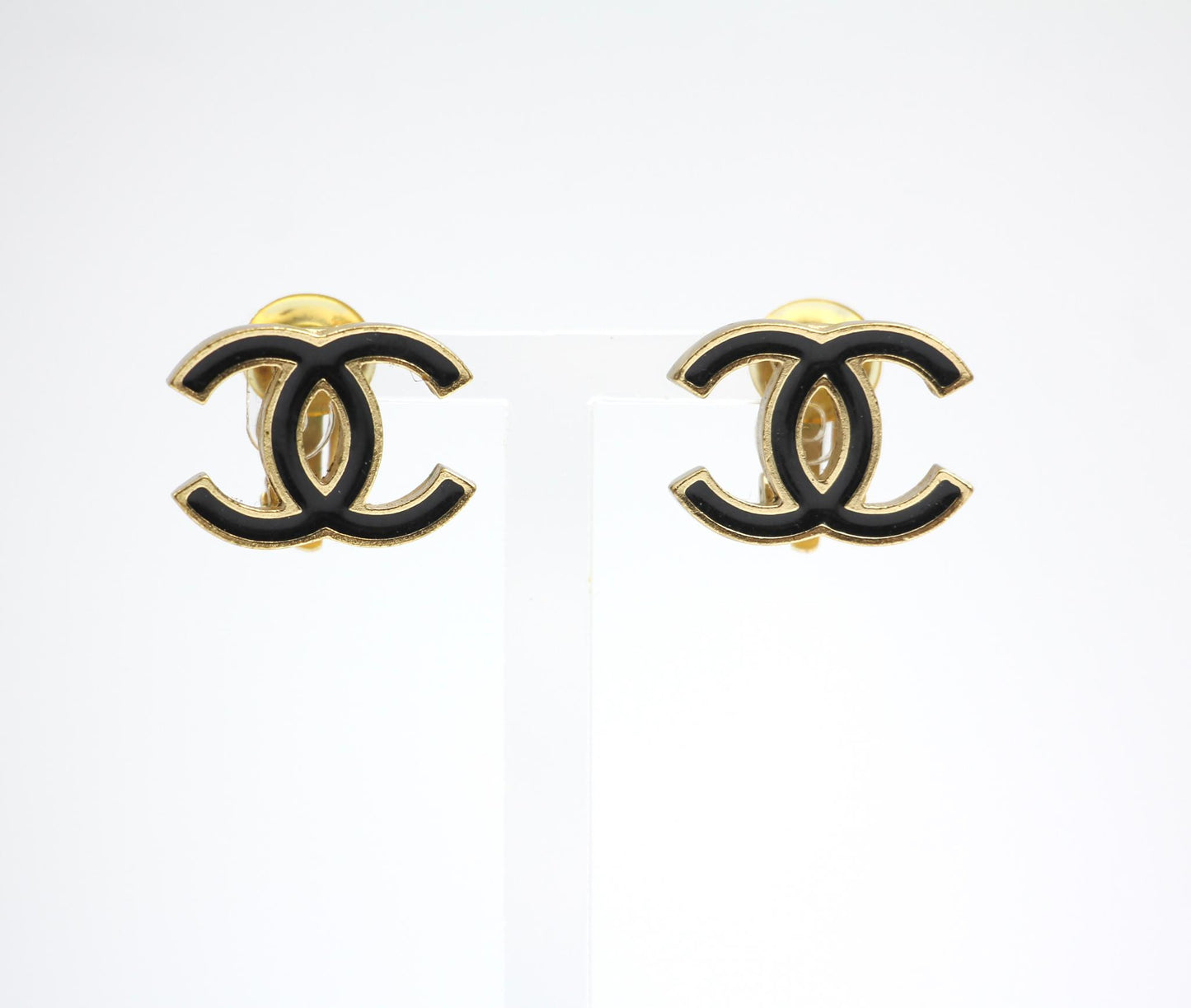 Chanel Vintage 03A Enamel Classic Black Cc Earrings