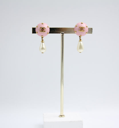 Chanel Vintage 96C Resin Pink Bean Imitation Pearl Earrings