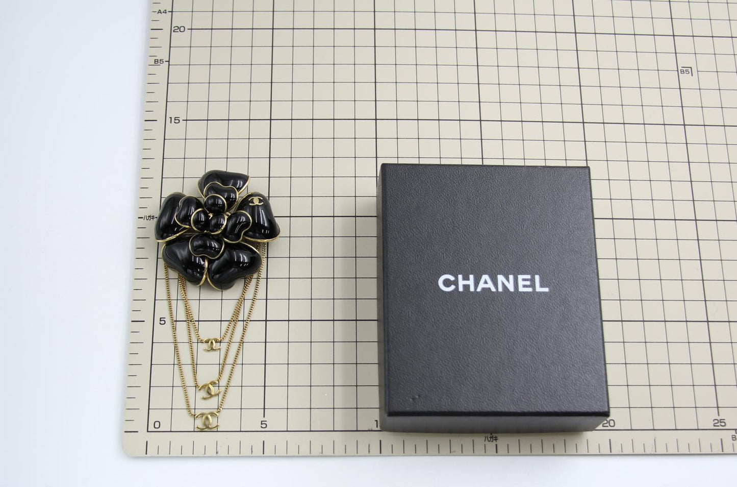 Chanel Vintage 02A Imitation Pearl Black Camellia Three Cc Brooch