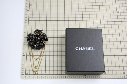 Chanel Vintage 02A Imitation Pearl Black Camellia Three Cc Brooch