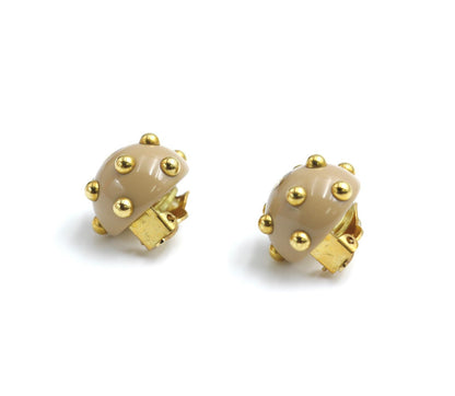 Chanel Vintage 00A Resin Khaki Brown Gold Dot Earrings