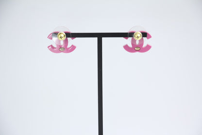 Chanel 22S Resin Purple Pink Black Simple Cc Earrings