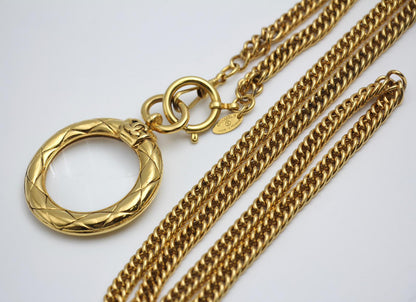 Chanel Vintage 81 85 Gold-Plated Glass Mirror Long Necklace