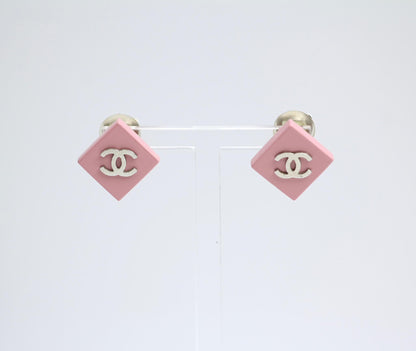 Vintage Chanel 04P Pink Diamond Resin Clip-On Earrings