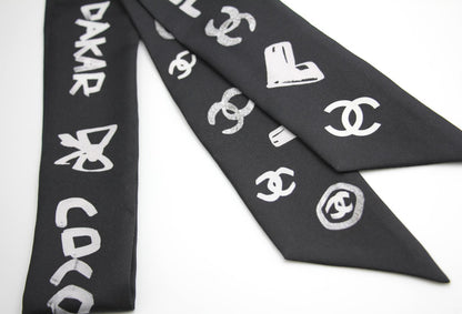 Chanel 100 Silk Twilly Black White Cc Scarf