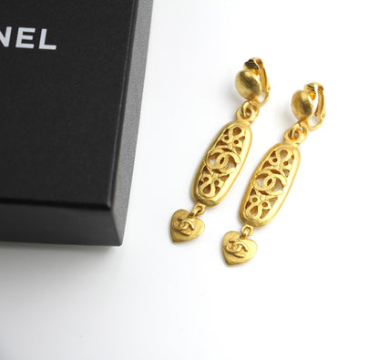 Chanel Vintage 95P Gold-Plated Long Love Earrings