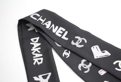 Chanel 100 Silk Twilly Black White Cc Scarf